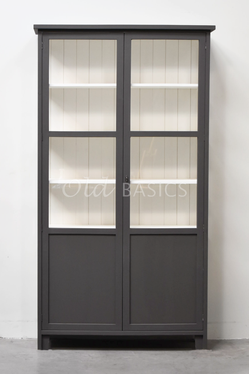 Detail van Vitrinekast Tinca, 2 deuren, RAL7022, grijs, materiaal hout